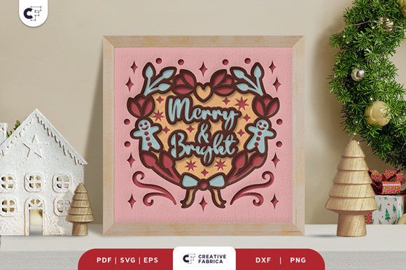 Download Merry &amp; Bright Christmas Wreath 3D SVG - Svg Collection