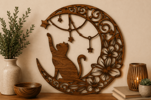 Download Moon Cat Wall Art SVG Laser Cut File - Svg Collection