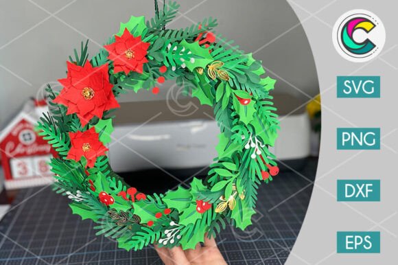 Download Christmas Wreath with Poinsettia SVG - Svg Collection