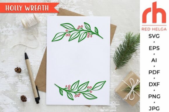 Download Holly Wreath SVG, Christmas Frame DXF - Holly Collection