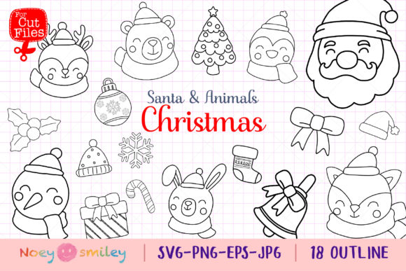 Download Outline Santa &amp; Animals Clipart,SVG Xmas - Svg Collection