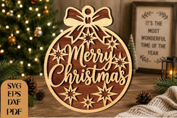 Download Merry Christmas Bauble Laser Cut SVG - Svg Collection