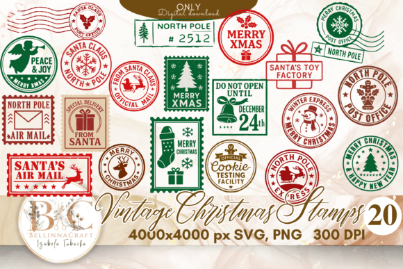 Download Vintage Christmas Stamps SVG Bundle - Svg Collection