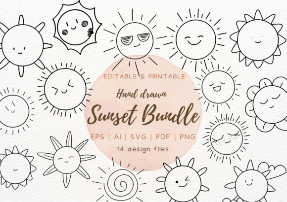 Download Sunset Sun SVG Bundle, Doodle Sun Design - Svg Collection