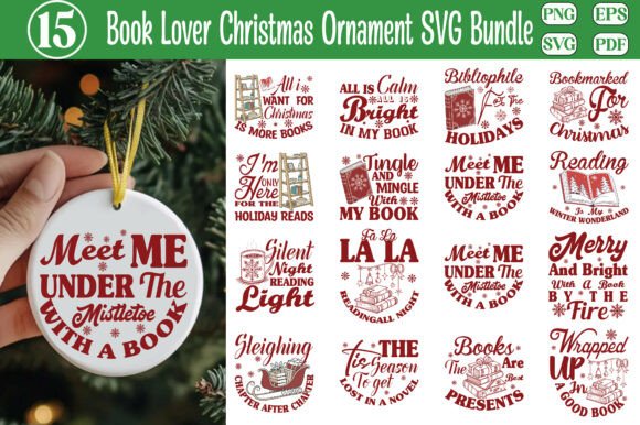 Download Book Lover Christmas Ornament SVG Bundle - Svg Collection