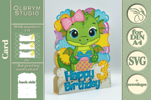 Download Dragon Birthday Card, Kawaii SVG - Svg Collection