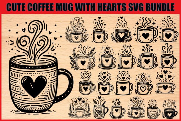 Download Coffee Mug with Hearts SVG Set - Svg Collection
