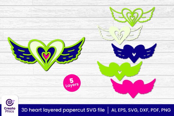 Download 3D Layered Heart Wings Papercut File SVG - Svg Collection